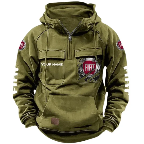 Italian Compact Car Tactical Quarter Zip Hoodie, Exclusive Logo Hoodie For Car Enthusiasts CAR164 - Army Green