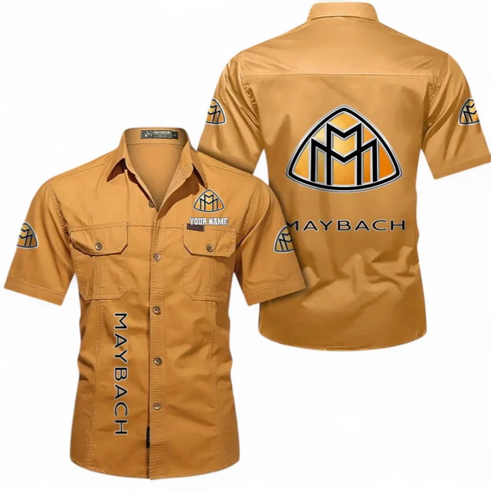 Flagship Sedan Men's Short Sleeved Cotton Shirt, Custom Name CAR392 - Turmeric