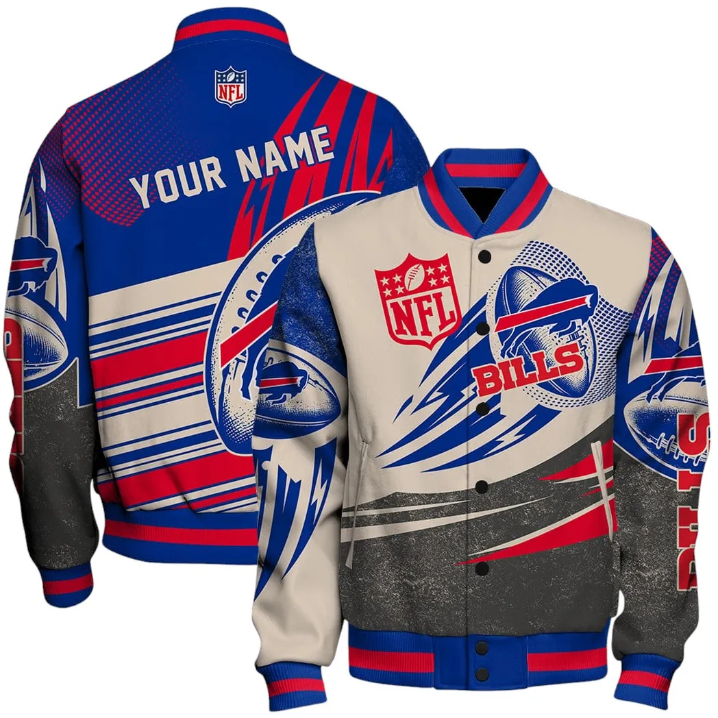 Football Blue Crew Baseball Jacket, Custom Fan Varsity Outerwear NFL770