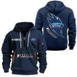 Pony Car Hoodie Half Zipper, All Over Print Hoodie Gift For Pony Car Enthusiasts CAR170 - Navy