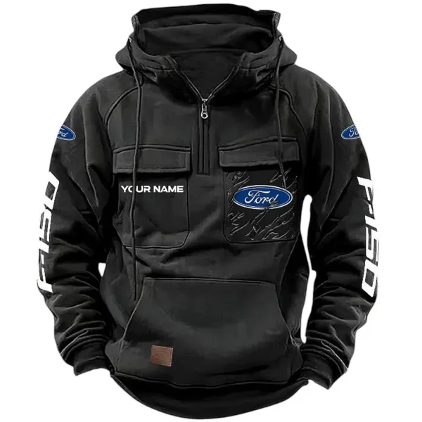 American Truck Tactical Quarter Zip Hoodie, Exclusive Logo Hoodie For Car Enthusiasts CAR164 - Black