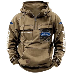 Elegant Coupe Tactical Quarter Zip Hoodie, Exclusive Logo Hoodie For Car Enthusiasts CAR164 - Khaki