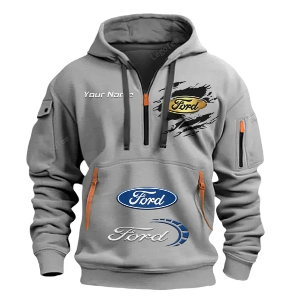 Hoodie Half Zipper Exclusive Logo Gift For Vintage Ride Truck Enthusiasts CAR113 - Gray