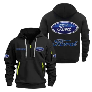 Classic American Car Hoodie Half Zipper, All Over Print Hoodie Gift For Classic American Car Enthusiasts CAR200 - Black