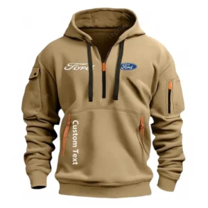Hoodie Half Zipper Exclusive Logo Gift For Classic American Car Enthusiasts CAR112 - Khaki