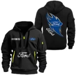 Hoodie Half Zipper Exclusive Logo Gift For High-Performance Vehicle Enthusiasts CAR170 - Black