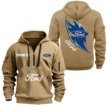 Hoodie Half Zipper Exclusive Logo Gift For Classic American Car Enthusiasts CAR170 - Khaki