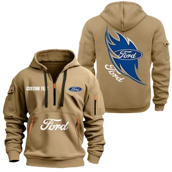 Hoodie Half Zipper Exclusive Logo Gift For Classic American Car Enthusiasts CAR170 - Khaki
