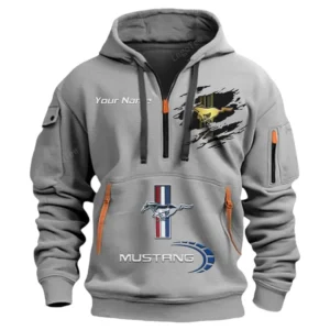 Hoodie Half Zipper Exclusive Logo Gift For Pony Car Enthusiasts CAR113 - Gray