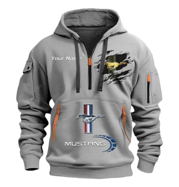 Hoodie Half Zipper Exclusive Logo Gift For Pony Car Enthusiasts CAR113 - Gray