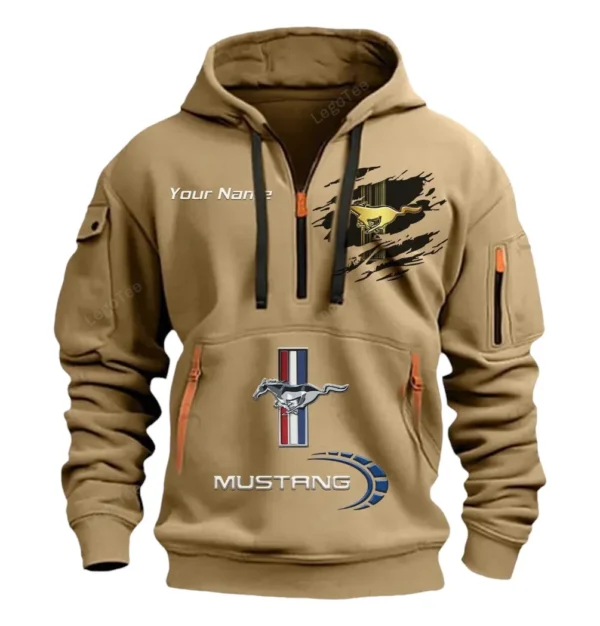 Hoodie Half Zipper Exclusive Logo Gift For Fastback Coupe Enthusiasts CAR113 - Khaki