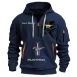 Hoodie Half Zipper Exclusive Logo Gift For Classic American Car Enthusiasts CAR113 - Navy