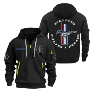 Pony Car Hoodie Half Zipper, Exclusive Logo Hoodie For Pony Car Enthusiasts CAR200 - Black