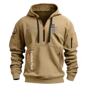 Hoodie Half Zipper Exclusive Logo Gift For Pony Car Enthusiasts CAR112 - Khaki