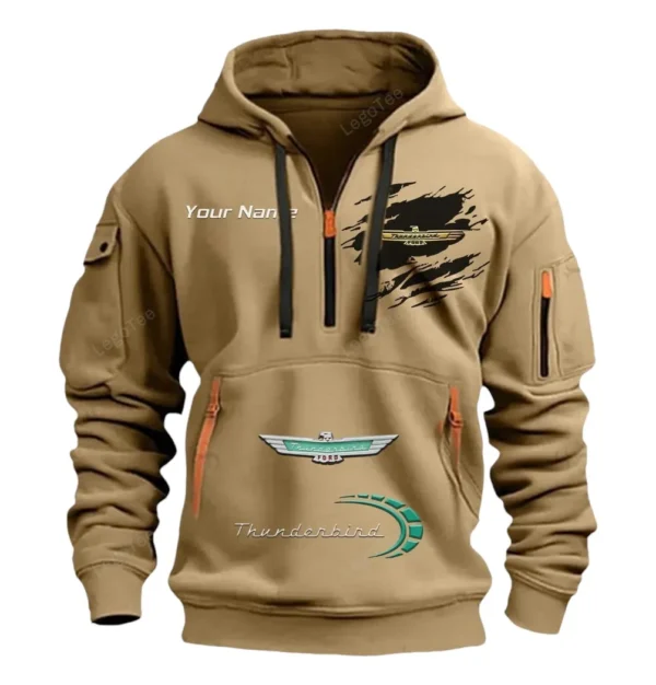 Hoodie Half Zipper Exclusive Logo Gift For High-Performance Vehicle Enthusiasts CAR113 - Khaki