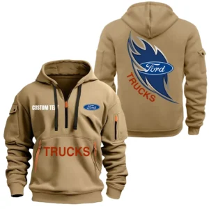 Classic American Car Hoodie Half Zipper, All Over Print Hoodie Gift For Classic American Car Enthusiasts CAR170 - Khaki