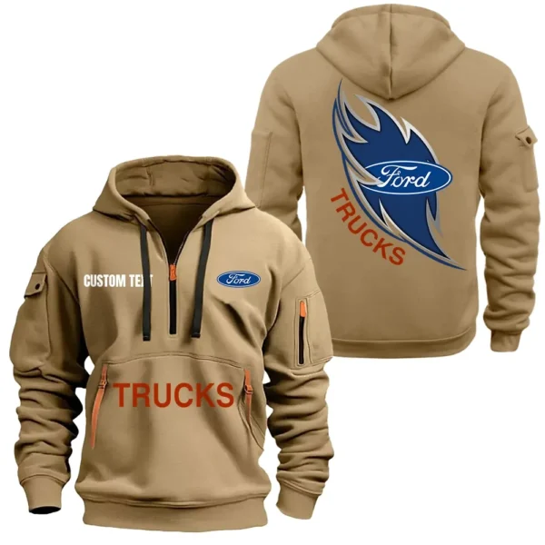 Classic American Car Hoodie Half Zipper, All Over Print Hoodie Gift For Classic American Car Enthusiasts CAR170 - Khaki