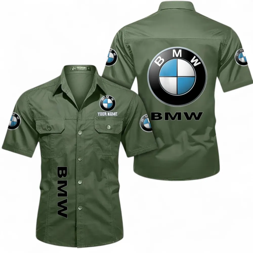 Full-Size Luxury Car Men's Cotton Short Sleeved Shirt, Custom Name CAR392 - Army Green