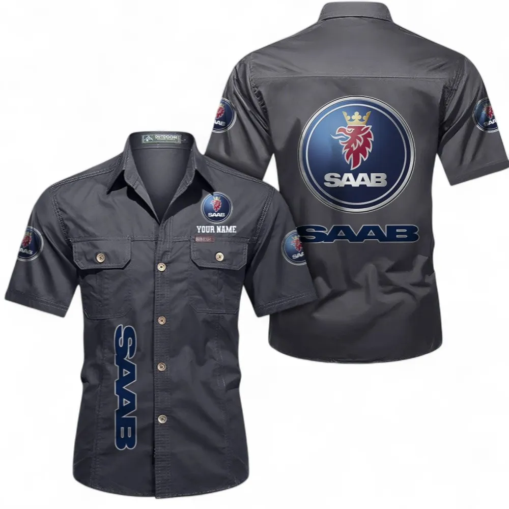 Futuristic Clear Concept Cotton Short Sleeve Shirt, Custom Name CAR392 - Gray