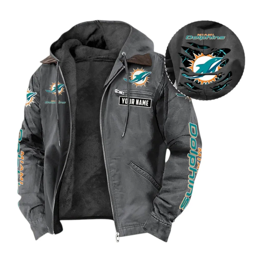 Game Day Fins Hooded And Flannel Hoodie, Essential Fan Flannel Hoodie NFL135 - Gray