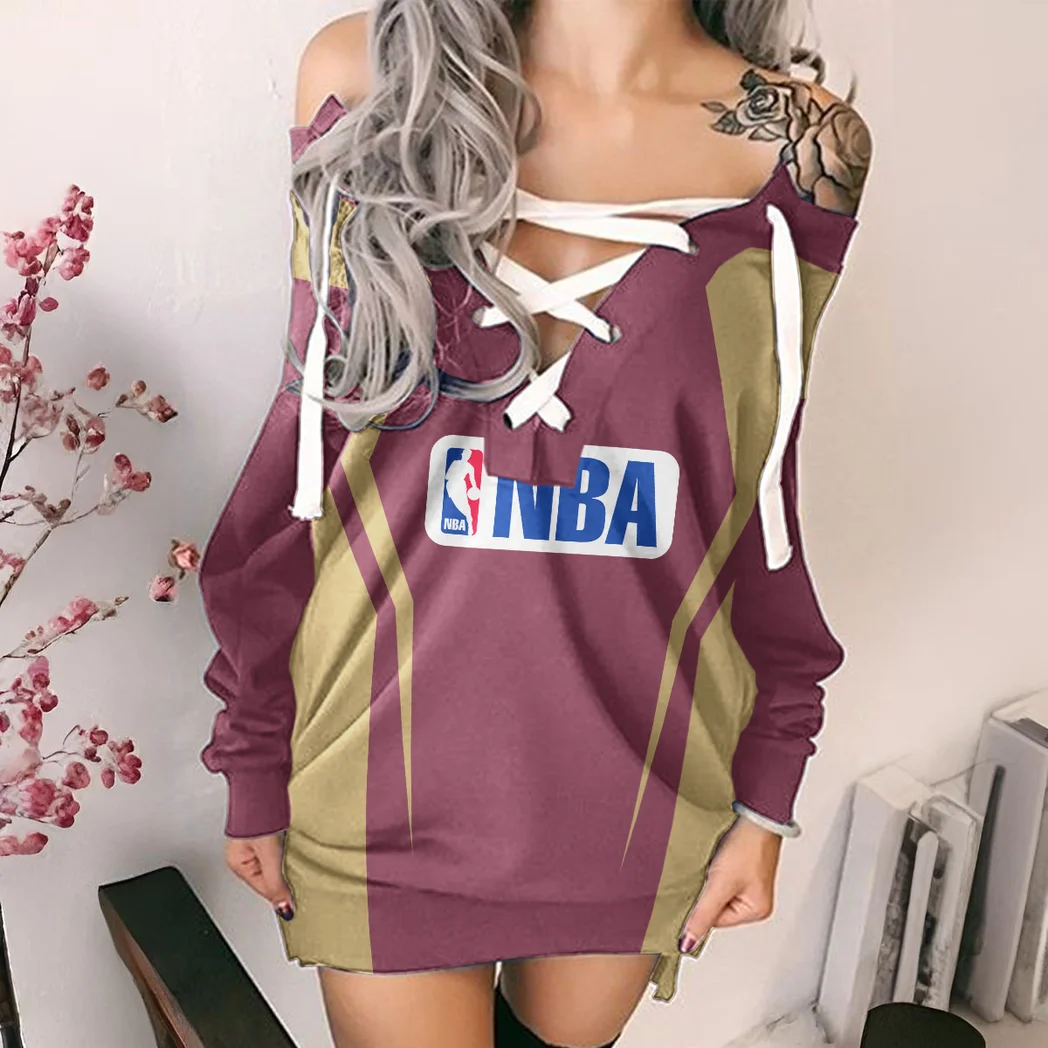 Game Ready Hoop Crew Lace-Up Sweatshirt For Women, Everyday Fan Hoodie Dress HVN1274