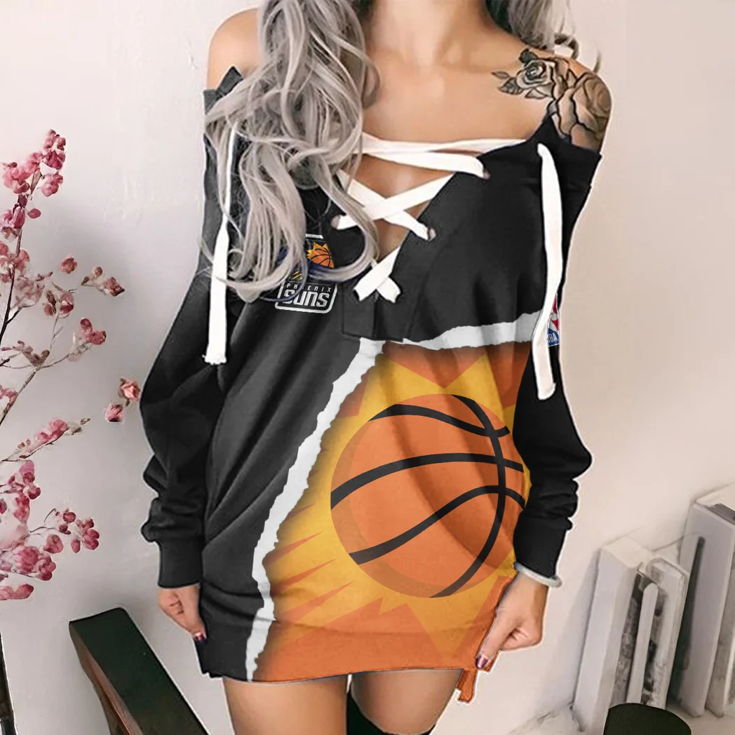 Game Ready Squad Lace-Up Sweatshirt For Women, Trendy Streetwear Hoodie Dress HVN1273