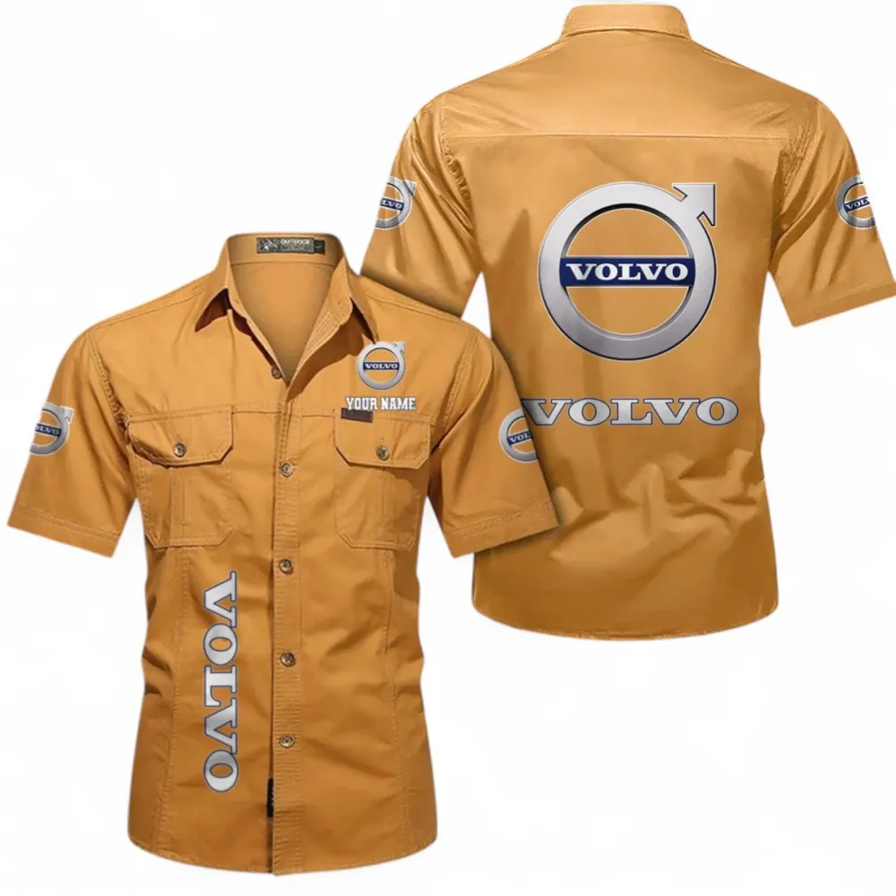 Global Automobile Company Cotton Short Sleeved Shirt, Custom Name CAR392 - Turmeric