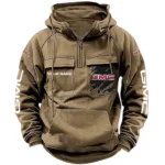 Strong Utility Vehicle Tactical Quarter Zip Hoodie, Exclusive Logo Hoodie For Car Enthusiasts CAR164 - Khaki