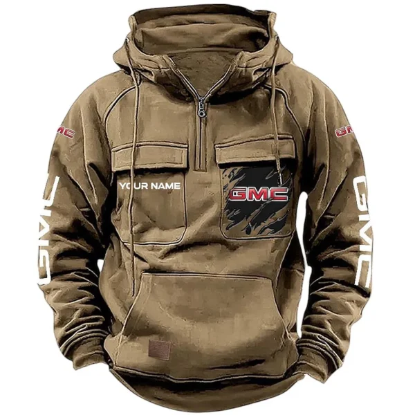 Strong Utility Vehicle Tactical Quarter Zip Hoodie, Exclusive Logo Hoodie For Car Enthusiasts CAR164 - Khaki