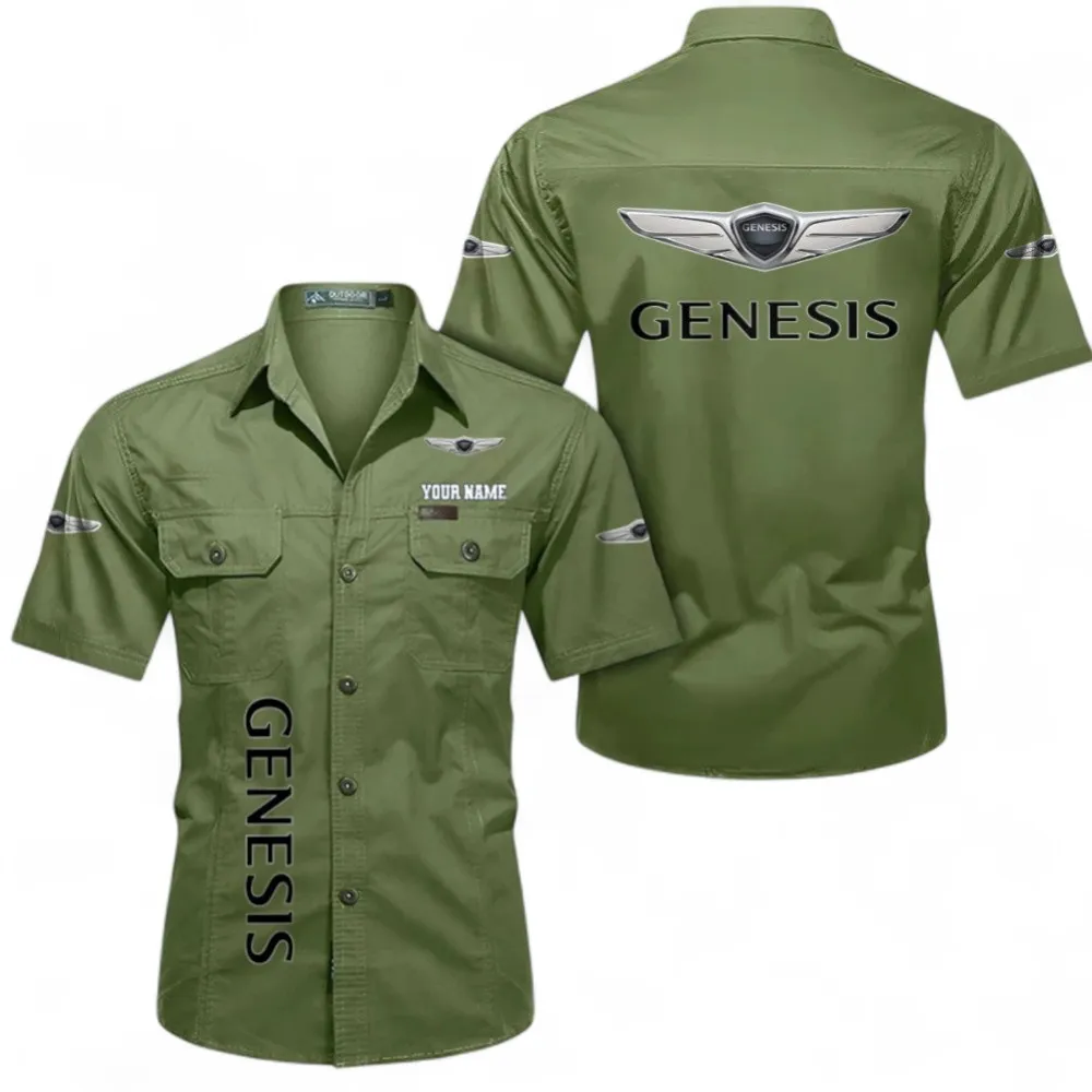 Grand Touring Auto Breathable Men's Cotton Short Sleeved Shirt, Custom Name CAR392 - Fruit Green