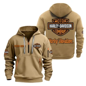 Two-Wheel Iconic Hoodie Half Zipper, All Over Print Hoodie Gift For Two-Wheel Iconic Enthusiasts CAR200 - Khaki
