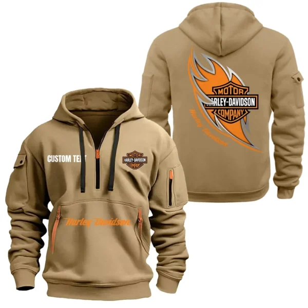 Hoodie Half Zipper Exclusive Logo Gift For Two-Wheel Iconic Enthusiasts CAR170 - Khaki