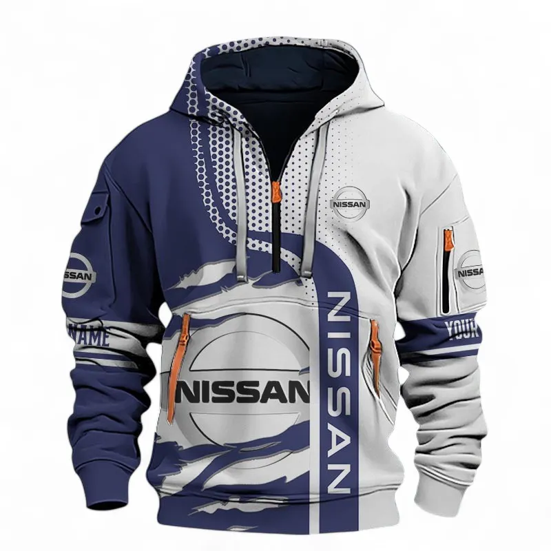 Hatchback Hoodie Half Zip 3D, Sporty Everyday Wear Hoodie For Car Lovers CAR396 - Blue