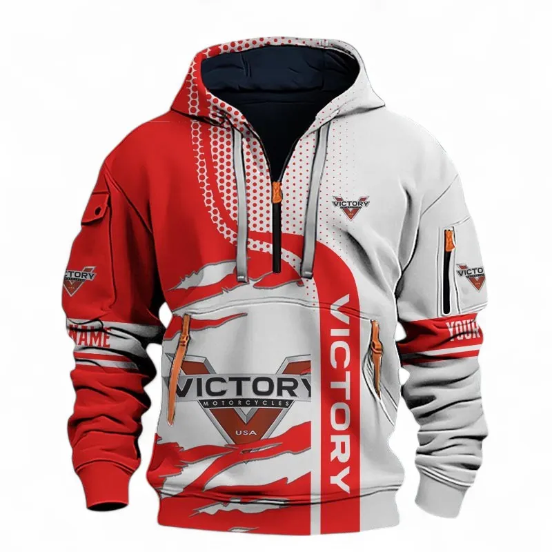 Heavyweight Motorcycle Hoodie Half Zip 3D, Adventure & Urban Fit Hoodie For Motor Lovers CAR398 - Red