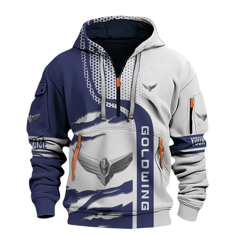 Heavyweight Touring Cruiser Hoodie Half Zip 3D, Sporty Urban Hoodie Style For Car Lovers CAR398 - Blue