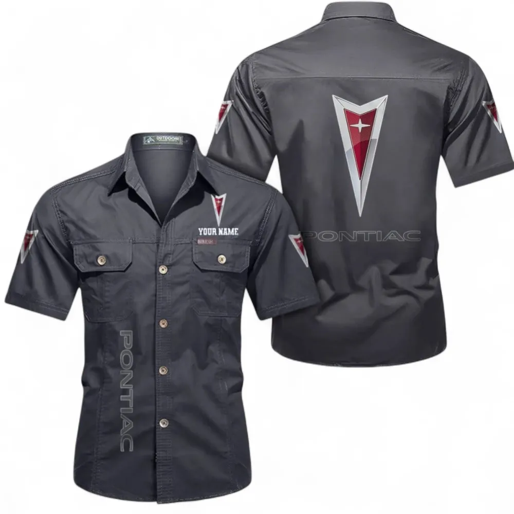 Heritage Auto Cotton Casual Short Sleeve Shirt, Custom Name CAR392 - Gray