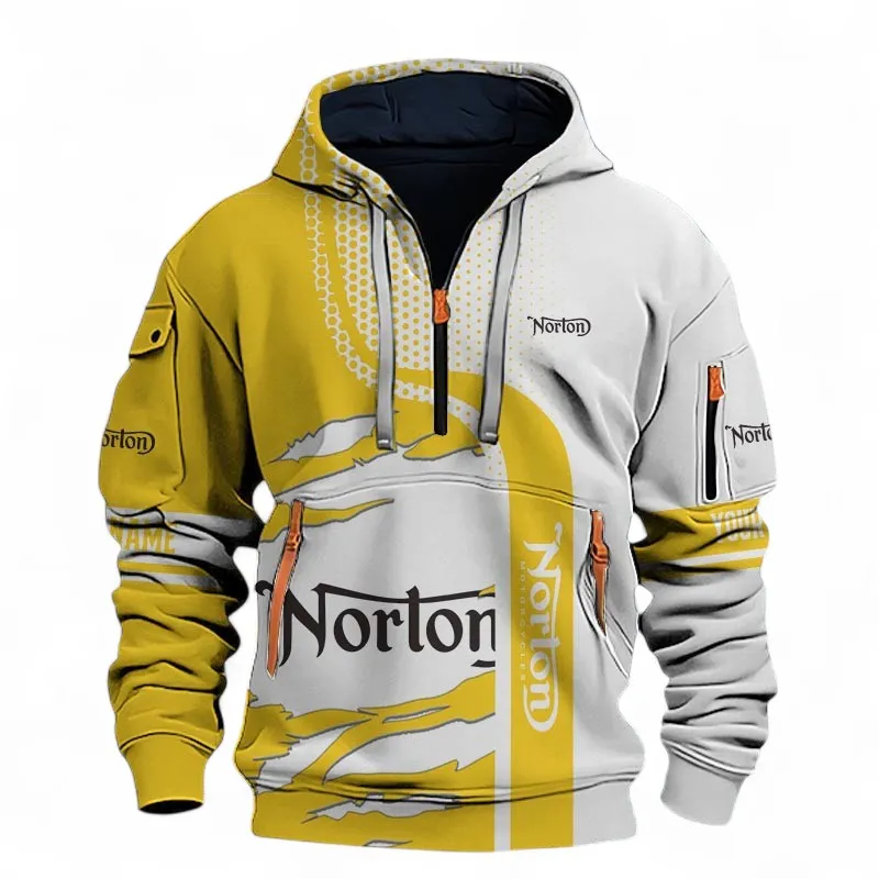 Heritage Motorcycle Hoodie Half Zip 3D, Streetwear Outfit For Car Lovers CAR398 - Yellow
