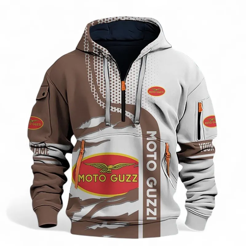 Heritage Two-Wheeler Hoodie Half Zip 3D, Adventure-Ready Streetwear For Car Lovers CAR398 - Brown