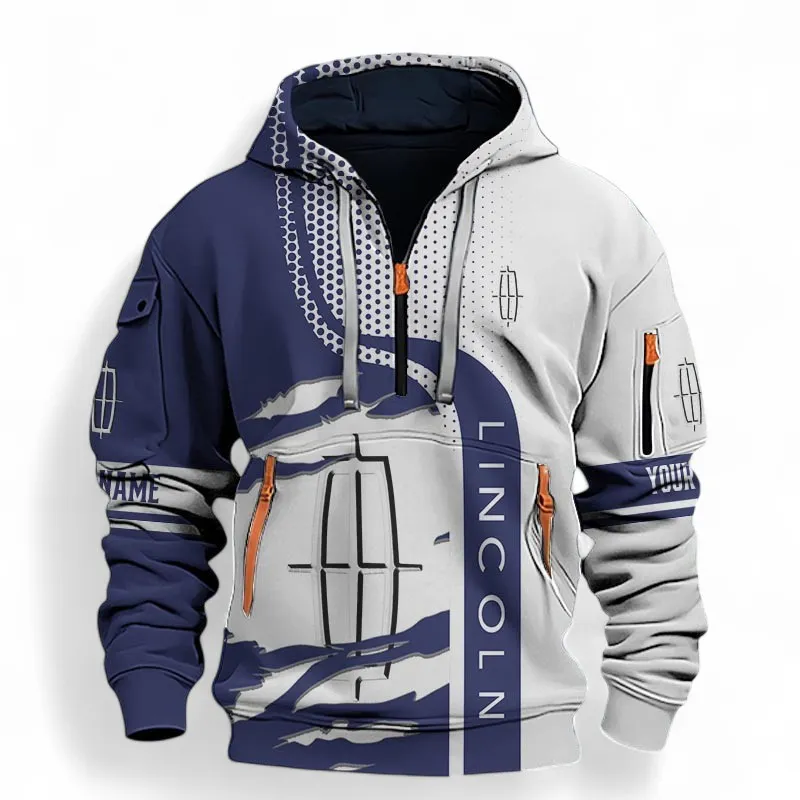 High-End Automobile Hoodie Half Zip 3D, Sporty & Casual  Hoodie For Car Lovers CAR396 - Blue
