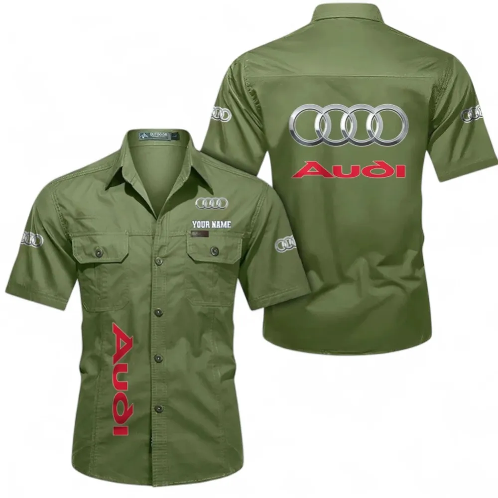 High-End Car Breathable Men's Cotton Short Sleeved Shirt, Custom Name CAR392 - Fruit Green