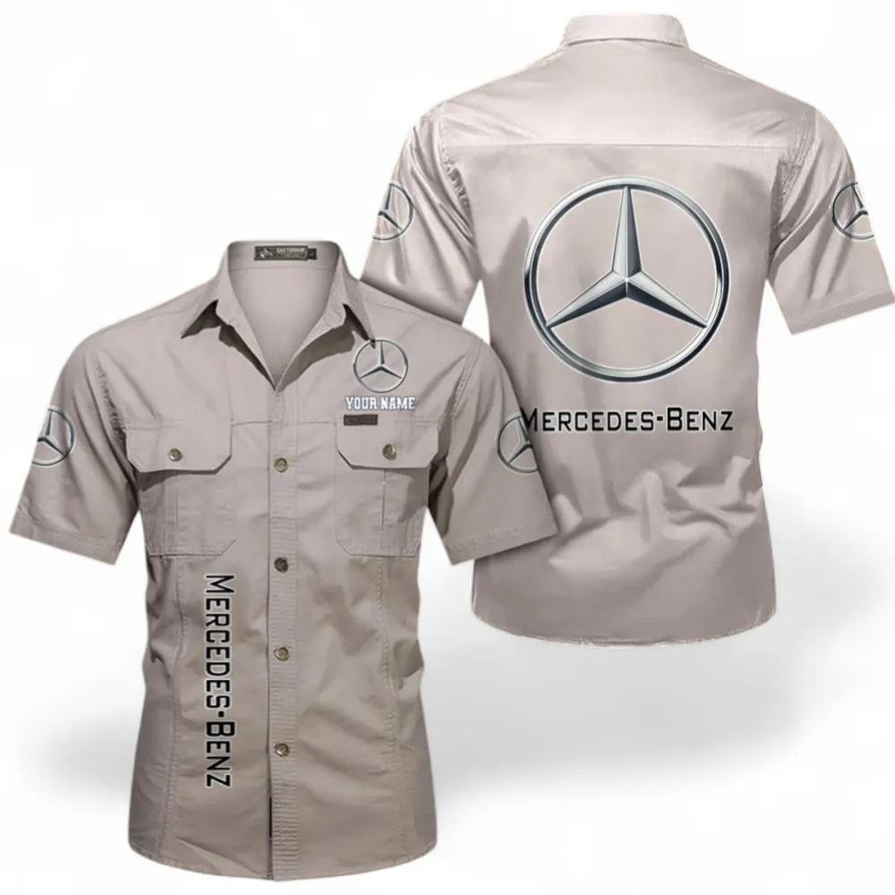 High-End Coupe Classic Men's Short Sleeve Cotton Shirt, Custom Name CAR392 - Beige