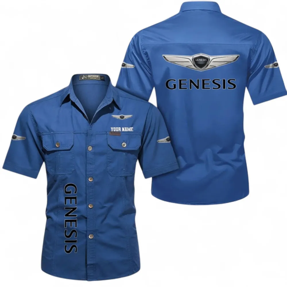 High-End Coupe Lightweight Cotton Short Sleeve Shirt, Custom Name CAR392 - Cowboy Blue