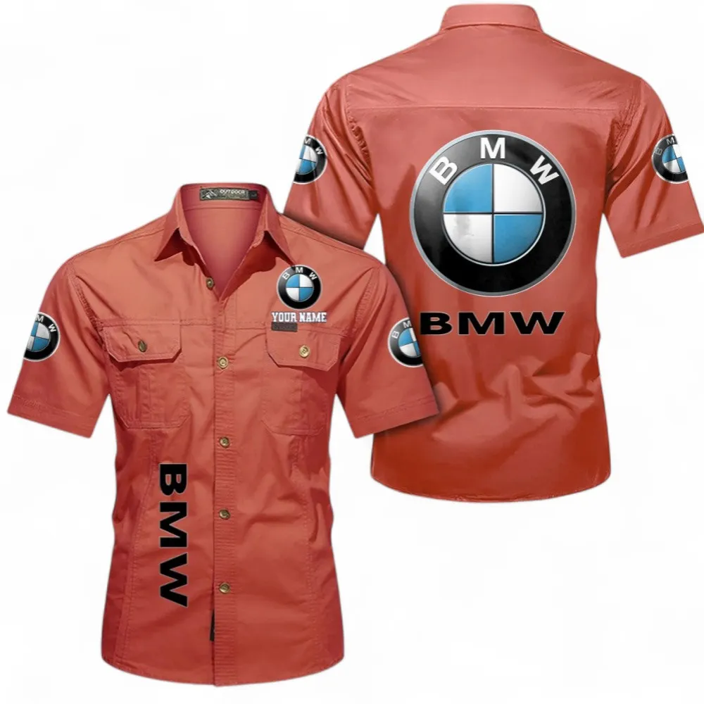 High-End Executive Car Lightweight Men's Cotton Short Sleeve Shirt, Custom Name CAR392 - Red