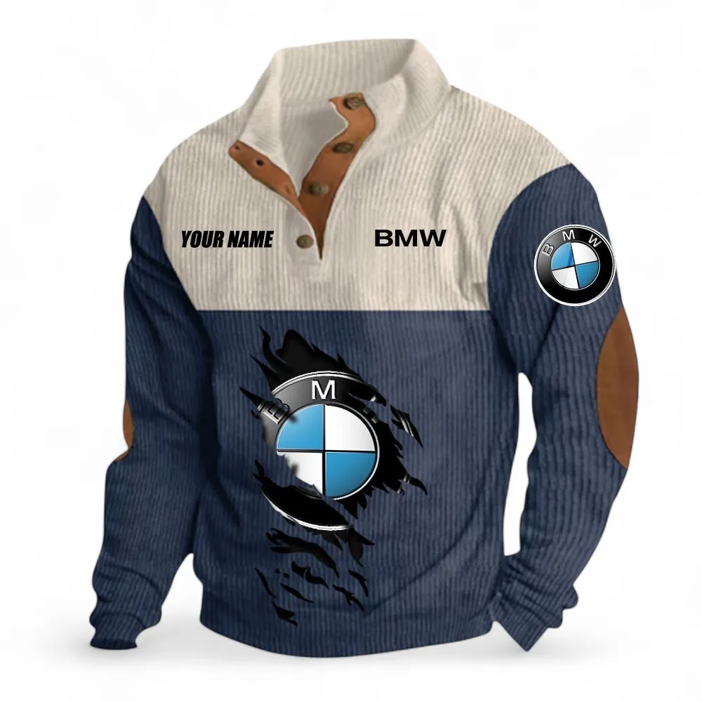 High-End Executive Car Men's Stand Up Collar Base Shirt, Exclusive Logo Hoodie For Car Lovers CAR402 - Navy Blue