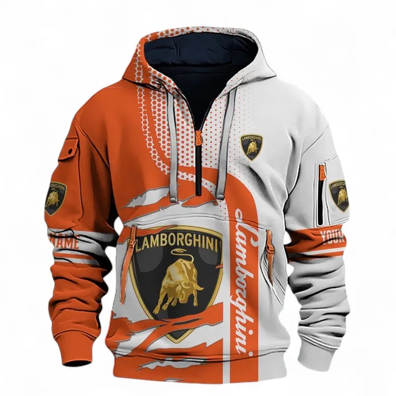 High-Performance Coupe Hoodie Half Zip 3D, Sporty & Street-Ready Hoodie For Car Lovers CAR396 - Orange