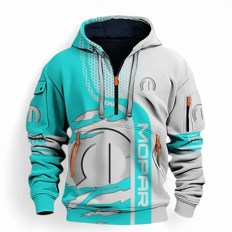 High-Performance Mods Hoodie Half Zip 3D, Adventure-Ready Hoodie For Car Lovers CAR396 - Cyan