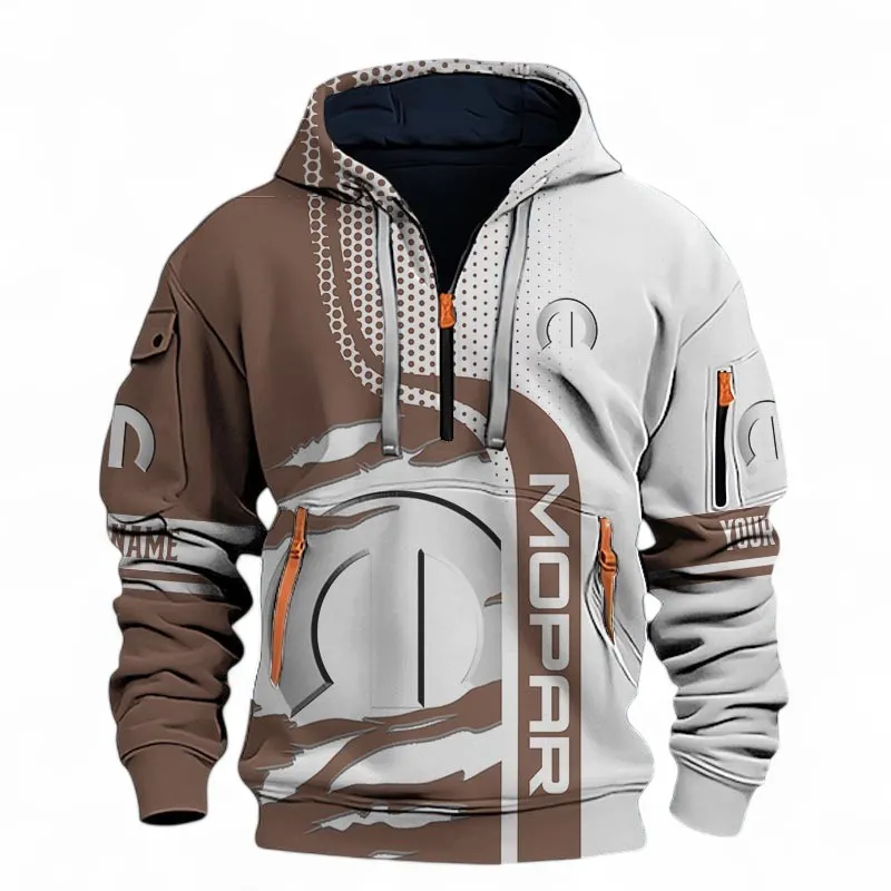 High-Performance Mods Hoodie Half Zip 3D, Urban Style & Relaxed Fit Hoodie For Car Lovers CAR396 - Brown