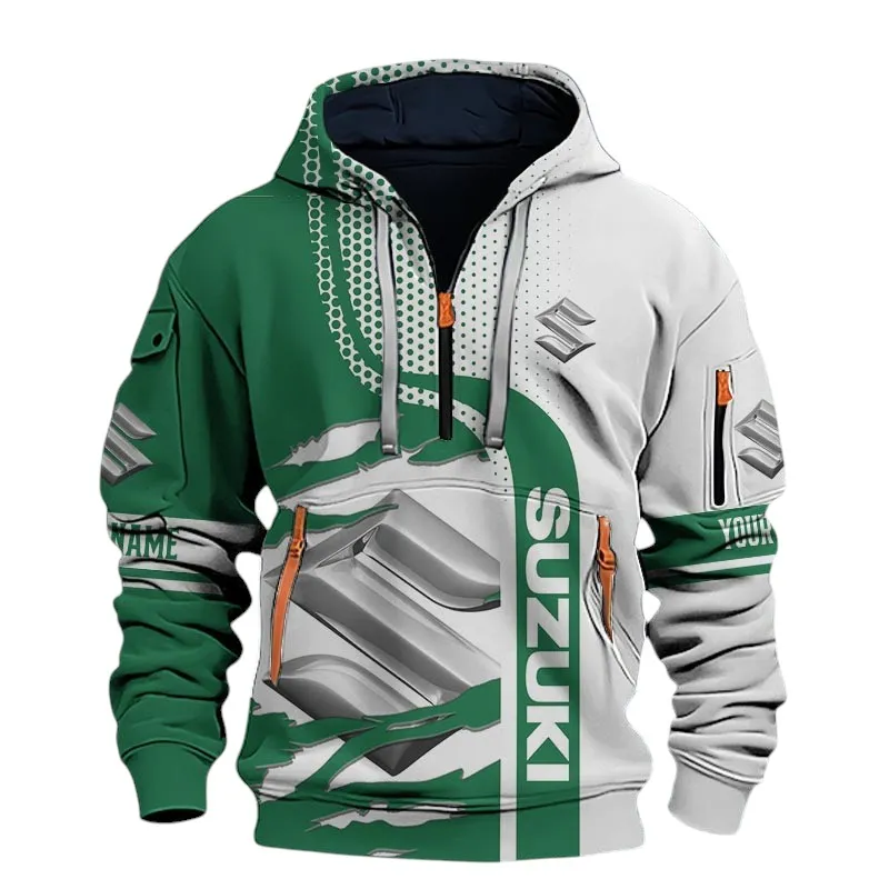 High-Speed Motorcycle Hoodie Half Zip 3D, Rugged Casual Hoodie For Motor Lovers CAR398 - Green