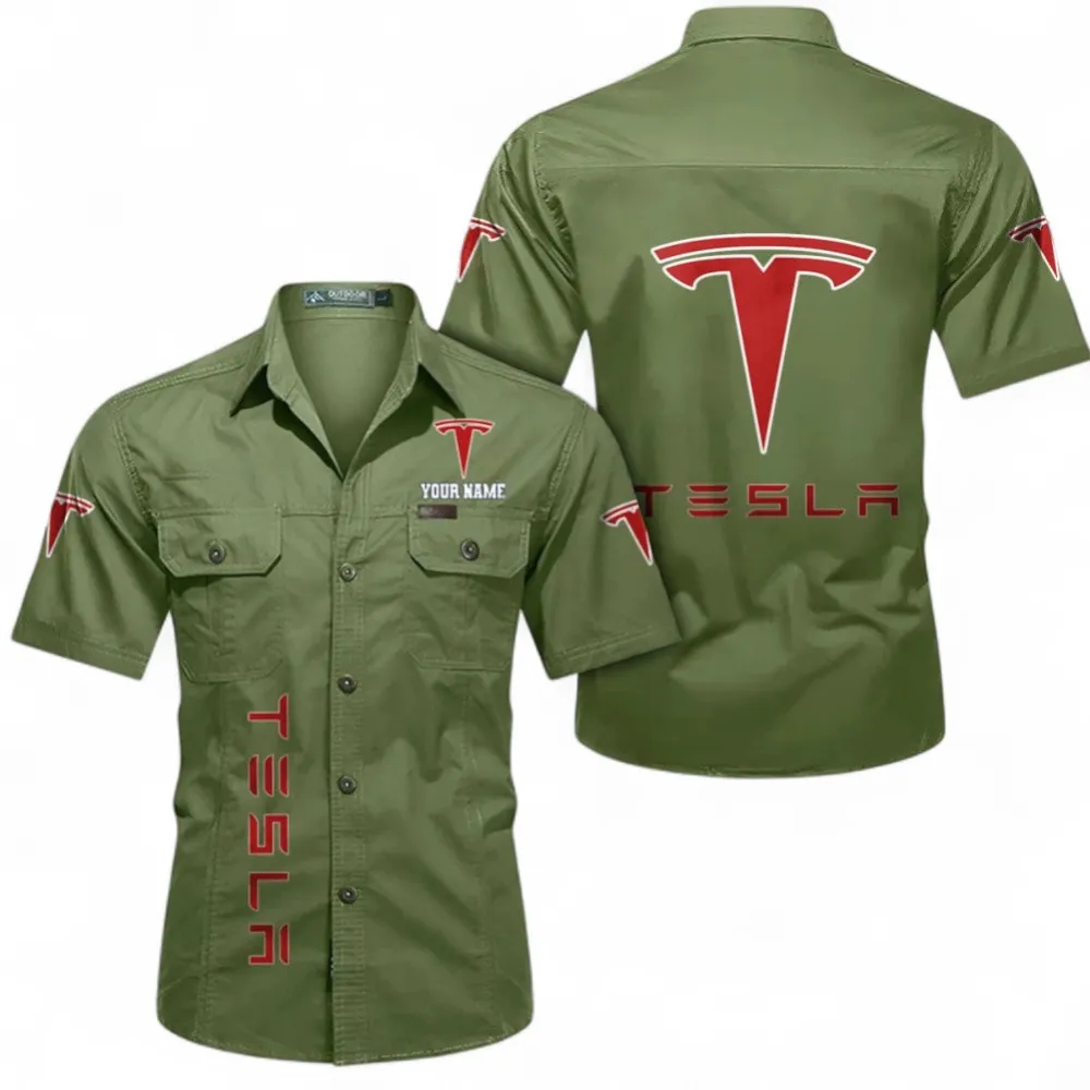 High-Tech Auto Breathable Men's Cotton Short Sleeved Shirt, Custom Name CAR392 - Fruit Green