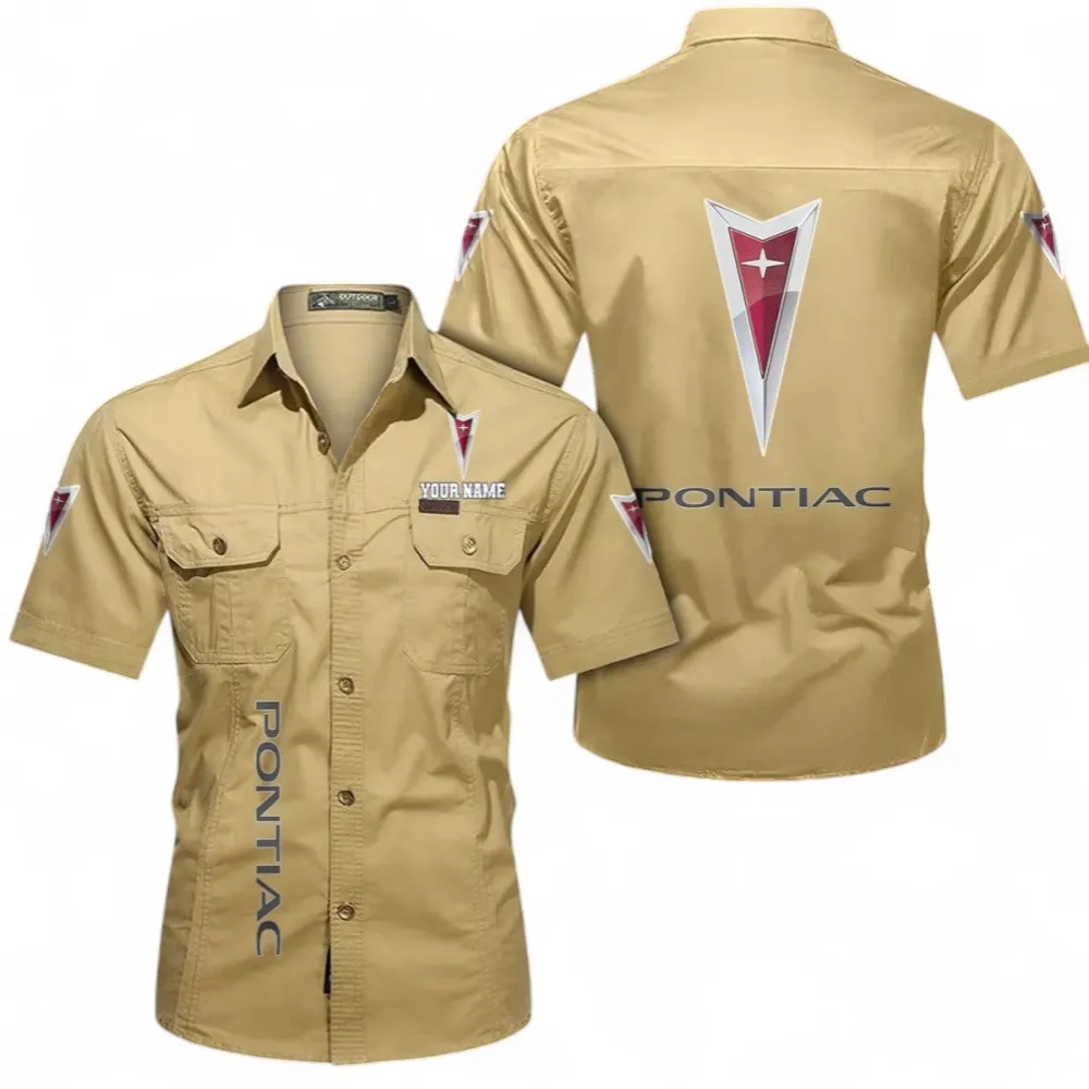 Historic American Ride Men's Classic Short Sleeve Shirt, Custom Name CAR392 - Khaki